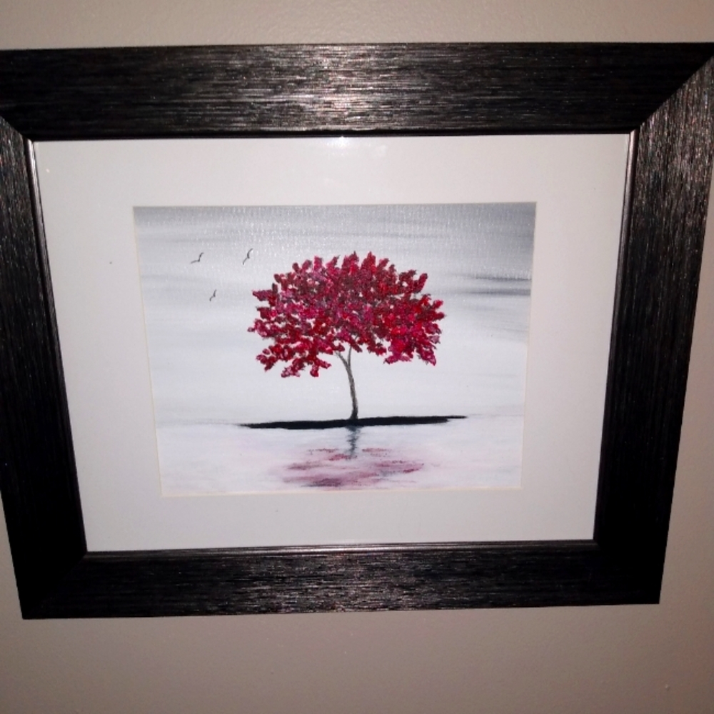 Acrylic painting on canvas board framed.